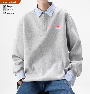 Conjunto de Dos Piezas para <span class=keywords><strong>Hombre</strong></span>, Estilo Retro Americano, Camiseta Polo de Manga Larga, Sudadera Holgada con Contraste de Color Intenso - Product Image 1
