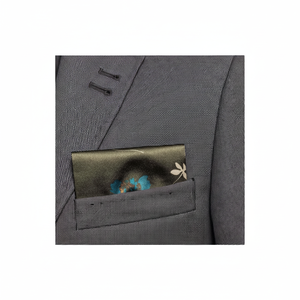 Verde Oliva Estampado floral Satén Doblado Listo para usar Cuello de bolsillo Blazer Pañuelo - Product Image 2