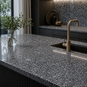 Arquitectura Moderna, Granito Gris Acero, Base Gris Uniforme, Movimiento Natural Delicado, Losa de Piedra Premium, Superficie de Encimera Elegante - Product Image 3