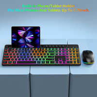 Offre Spéciale clavier et souris sans fil personnalisés clavier et souris ergonomiques rétroéclairés RVB avec support pour téléphone et tablette