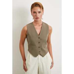 เสื้อกั๊กมีซับในสำหรับผู้หญิง สีกากี ปรับเอวได้ ใส่เป็นเสื้อนอก - Product Image 6