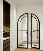 Puerta de Acero Arqueada Negra con Vidrio Templado Doble de 5mm+9A+5mm para Exteriores