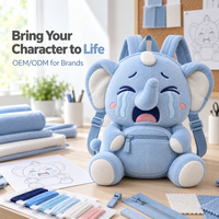 Service de développement de sacs à dos en peluche personnalisés pour sacs en forme d'éléphant avec visage pleurant brodé, poche avant zippée, bretelles réglables