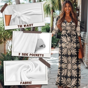 Cao cấp chất lượng tốt Polynesian của phụ nữ cộng với kích thước maxi Dresses 3/4 Tay áo bohemian dài ăn mặc in Swing Dress Với vành đai - Product Image 5