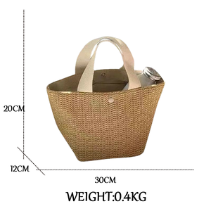 2025热卖定制标志手工酒叶草手提袋米色黑色表带乡村别致暑假女性沙滩包 - Product Image 6