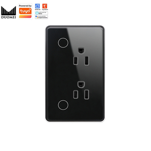 Pour Tuya Smart WiFi US Standard 16A double prise de courant prise murale cadre en aluminium panneau de verre trempé interrupteur électrique tactile <span class=keywords><strong>Zi</strong></span> - Product Image 5