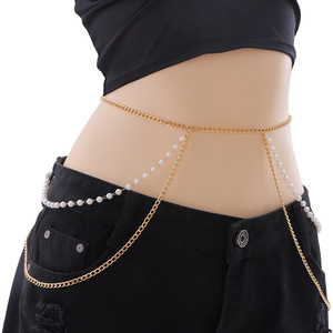 สร้อยคอโลหะเคลือบทองประดับมุกเทียมสำหรับงานปาร์ตี้สไตล์ฮิปฮอป - Product Image 1