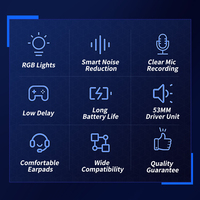 Casques de jeu sans fil Doqaus Sniper 7 avec micro, écouteurs BT, faible latence, coussinets confortables, casques supra-auriculaires RGB