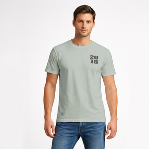 T-shirt à manches courtes gris clair pour homme avec impression sérigraphiée sur le devant et le dos, col rond, jersey tricoté épais décontracté 100% coton - Product Image 1