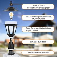 Lampes murales et de pilier vintage noires pour extérieur, lampes de jardin en aluminium, lampes murales extérieures étanches