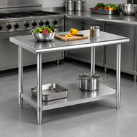 Table de travail en acier inoxydable à double niveau renforcée de qualité professionnelle 304 avec pieds ronds pour cantine et cuisine - Vente en gros