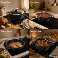 Ensemble de casseroles modernes de haute qualité en métal antiadhésif et écologique, 8 pièces, avec couvercles en verre transparent, poêles noires, grande casserole à finition granit