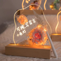 Nuevo tablero de mensajes transparente reescribible de acrílico en blanco luminoso inteligente, luz nocturna, lámpara de mesa con Base de madera Simple