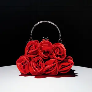 Women Satin Rose Pure Handbag luxury Women designer Evening Bags Wedding party Flower clutch Bag