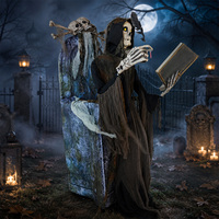 Squelette animatronique de la mort à l'âme de l'Halloween avec yeux LED, livre de sorts, son et mouvement, décoration pour maison hantée, en acier et plastique, rechargeable