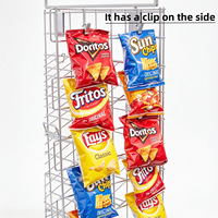 Présentoir métallique sur mesure pour supermarché avec pinces latérales pour chips, snacks, bonbons, biscuits et boissons