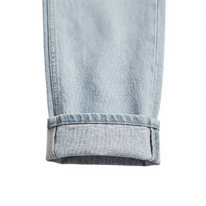 Jean en denim délavé coupe droite taille haute pour homme, coupe régulière, 100 % coton, séchage rapide, respirant, décontracté, bleu clair, printemps - Product Image 3