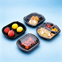 Boîte alimentaire ovale en plastique à 1/2/3 compartiments, noire, en PP sans BPA, écologique, compatible micro-ondes, pour nouilles, salades, plats à emporter, boîte à lunch
