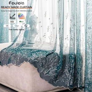 Cortinas Transparentes Bordadas de Poliéster con Diseño de Hojas y Color Degradado, Venta al Por Mayor de Fábrica - Product Image 1