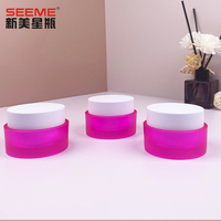 Pots cosmétiques roses givrés en acrylique écologique de 30g avec capuchon en plastique pour poudre libre, nettoyant visage, lotion - Crème contour des yeux pour soins de la peau certifiée ISO9001