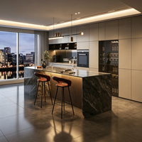 Ensemble d'armoires de cuisine modernes de haute qualité avec îlot de cuisine intégré, armoire à vin, évier et robinet pour la Corée
