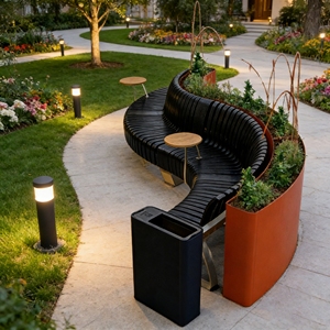 Muebles para Espacios Públicos Y870C, Banco Curvo con Listones, Escultura Artística para Centros Comerciales, Jardines, Resorts y Decoración de Paisajes - Product Image 3