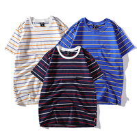 T-shirts à manches courtes unisexe du fabricant professionnel col rond 100% coton imprimé à rayures épaules tombantes pour hommes tissu tricoté