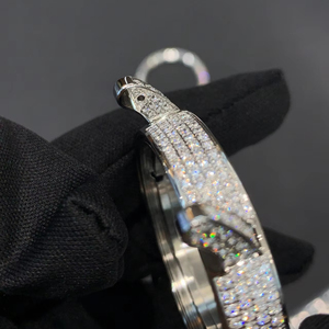 Boîtier de montre de luxe en diamant pour NH35/SKX007-huître en <span class=keywords><strong>or</strong></span> rose 904L, diamants de laboratoire CVD, cristal bombé, style Datejust et plongeur - Product Image 3