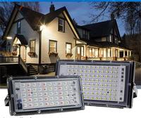 Projecteurs LED d'extérieur alimentés par courant alternatif et projecteurs RGB multicolores 50W/100W, luminaires de jardin et de paysage