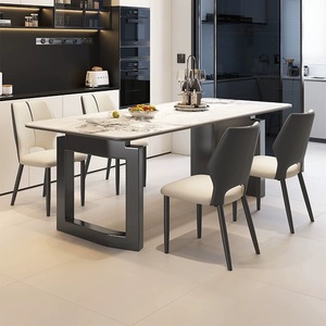 Mesa de Comedor de Diseño Italiano de Lujo con Cubierta de Piedra Sinterizada y Base de Metal Asimétrica para Muebles de Alta Gama para el Hogar - Product Image 4