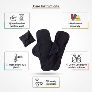 Serviettes hygiéniques réutilisables en coton noir tendance, imperméables, pour les règles et l'<span class=keywords><strong>incontinence</strong></span> féminine, lavables pour l'hygiène - Product Image 5