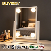 Miroir de Maquillage de Bureau Personnalisé en Fer Certifié pour Vanité, avec Éclairage LED Dimmable, Grossissement 10X/5X, Finition Argentée