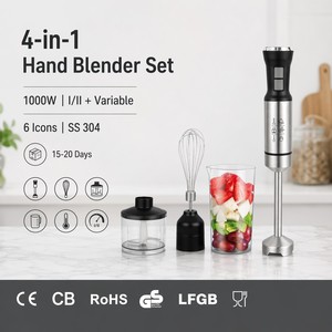 <span class=keywords><strong>Mixeur</strong></span> Plongeant Manuel 1000W, Ensemble 4-en-1 Commercial, Vitesse Variable Continue, Fouet et Hachoir en Acier Inoxydable, Certifié VDE - Product Image 1