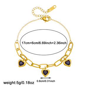 Heart Shape Gold Plated Zinc Alloy Bracelet With Black Stone Pendant For Gift - Product Image 4
