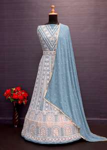 Fausse georgette lourde avec séquences de broderie travail Salwar Kameez costume et robe Anarkali pour femmes vêtements de fête - Product Image 5