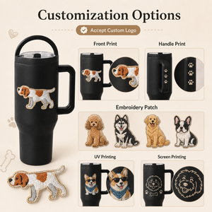 Personalized Puppy Cartoon Stainless Steel Vacuum Insulated Travel Coffee Tumbler <b>with</b> Handle and <b>Reusable</b> <b>Lid</b> - Product Image 4