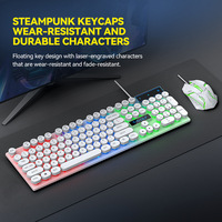 T-WOLF TF210 Punk Retro Wired Keyboard & Mouse Combo-RGB Backlit 104 Keys Mechanical Feel for Gaming & Vintage PC