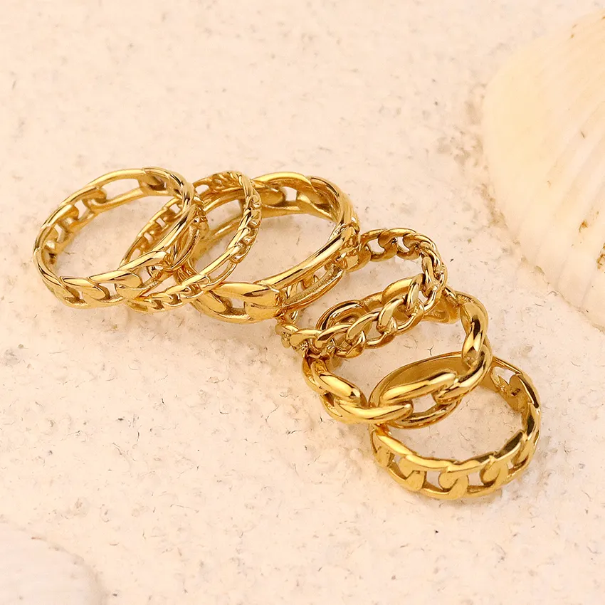 Minos Stainless Steel Cuban Chain Rings Hypoallergenic Jewelry 18K Gold Plated Cuban Chain Link Rings