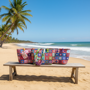 Bolso de Playa con Estampado Digital de Estilo Étnico, Diseño Floral a Cuadros, 56x36x17cm, con Correa Pequeña - Product Image 2