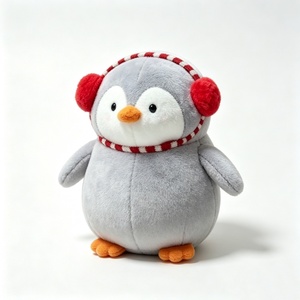 Pingüino de peluche personalizado, pingüino de invierno de peluche, pingüino con bufanda y orejeras, pingüino gordo gris de peluche. - Product Image 2