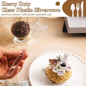 Juego de Cubiertos <span class=keywords><strong>Desechables</strong></span> Transparentes Resistentes de Grado Alimenticio, Cuchara, Tenedor y Cuchillo Transparentes para Comida para Llevar y Fiestas - Product Image 4