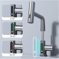 Gun Grey Intelligent LED Affichage de la température Cascade Robinet de salle de bain Robinet de lavabo rotatif monté sur le pont pour évier Application à la maison