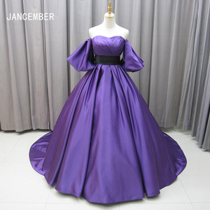 Robe de soirée en satin violet sur mesure, coupe trapèze, pour hôte, robe de soirée formelle Mz0035 - Product Image 1