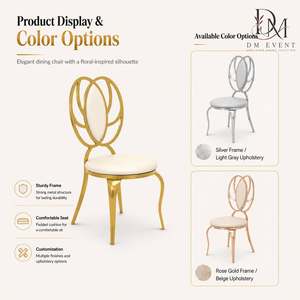 Wholesale Gold Stainless Steel Floral Open Back Wedding Banquet Chair with <b>White</b> <b>Cushion</b> for Event Rental - Product Image 4