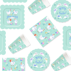 Decoración para Fiesta Temática de Animales DAMAI, Platos, Vasos y Servilletas Desechables de Papel Azul Ácido con Diseño de Conejo y Pollo, Juego de Vajilla - Product Image 4