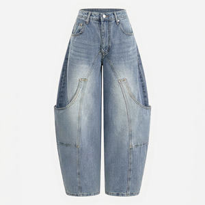 Pantalones Vaqueros de Moto de Pierna Recta de Cintura Alta para Hombre, Tallas Grandes, Lavado a la Piedra, 100% Algodón, Bolsillos de Parche, Ajuste Regular, Cierre de Botones, Estilo Casual - Product Image 1