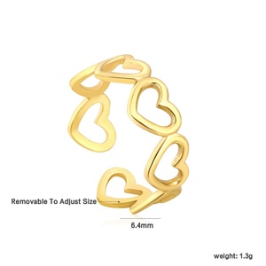 Bague ajustable personnalisée en acier inoxydable plaqué or 18 carats pour femme, motif fleur cœur, coquillage océanique et étoile de mer, étanche - Product Image 6