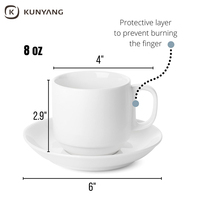 Tasse à café en céramique blanche empilable, ensemble tasse et soucoupe en porcelaine, tasse à thé avec cuillère, logo personnalisé pour restaurant et hôtel