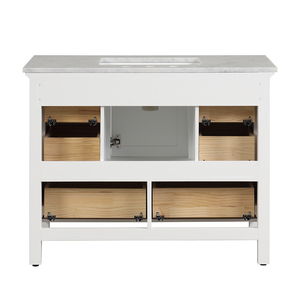 Mueble de Baño con Encimera de Mármol Carrara, Puertas de Cerámica con Cierre Suave, Construcción de Madera Maciza y Contrachapada, Espejo con Marco, Hecho en Vietnam - Product Image 5