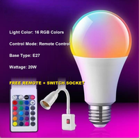Bande LED avec télécommande, ampoule sept couleurs, culot E27, lampe sphérique en PC, lumière d'ambiance RVB colorée à intensité variable, fonction mémoire